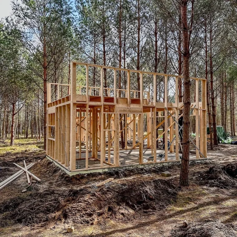 The first walls among the pines.