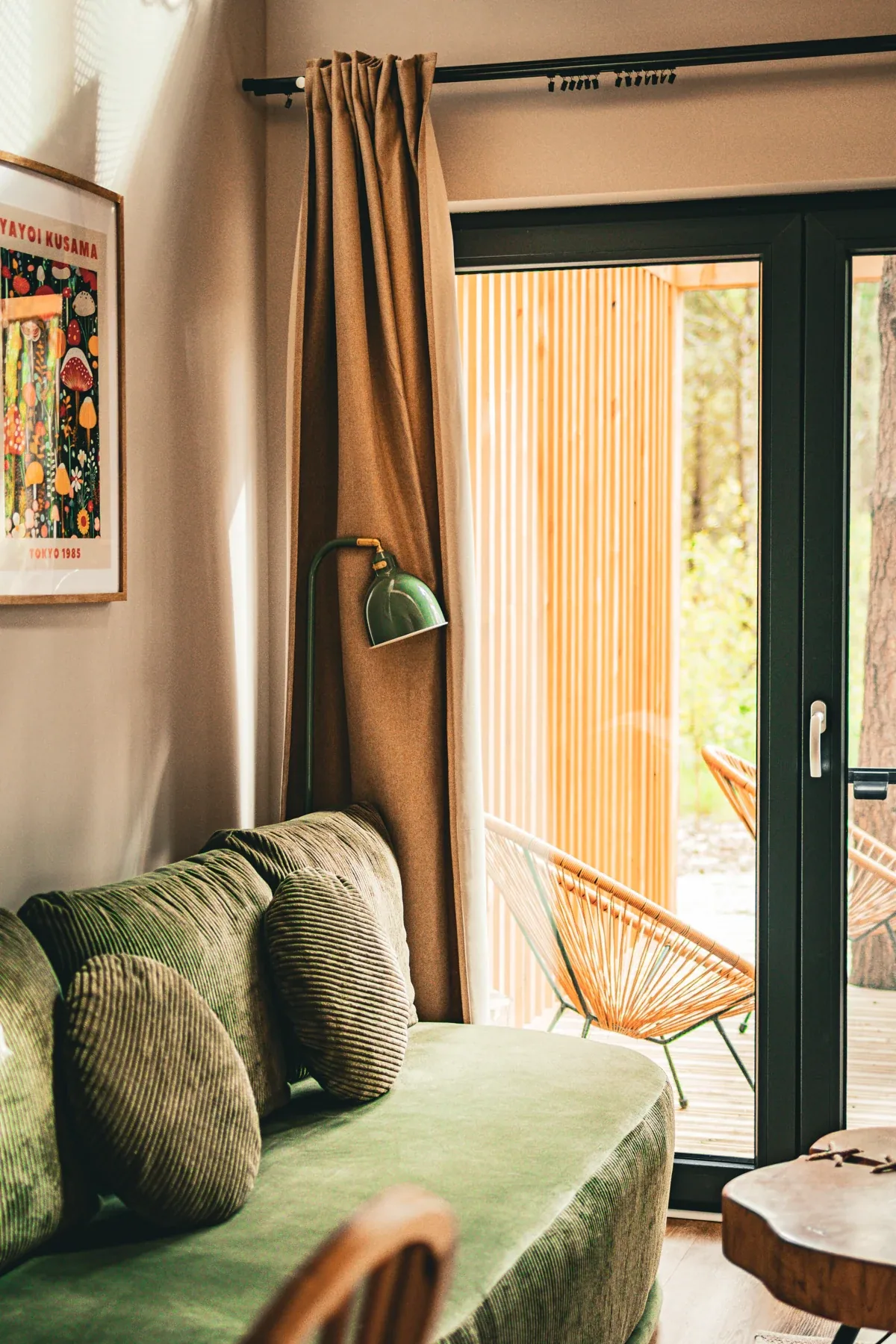 A sofa beside the terrace doors