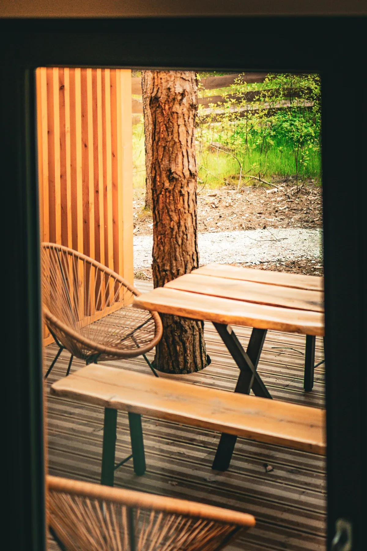 A terrace table seen through the window