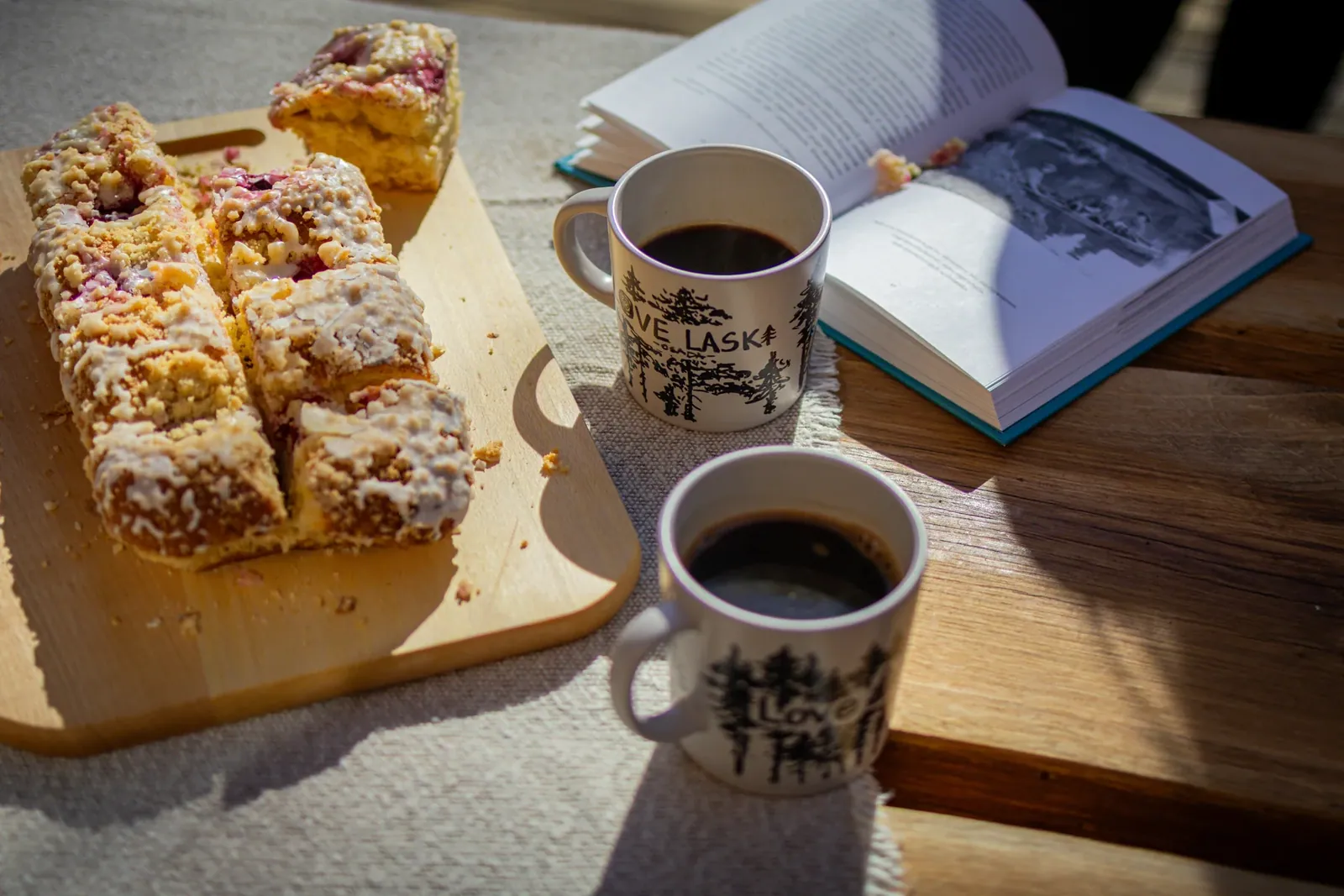 Coffee and cake on a wooden table