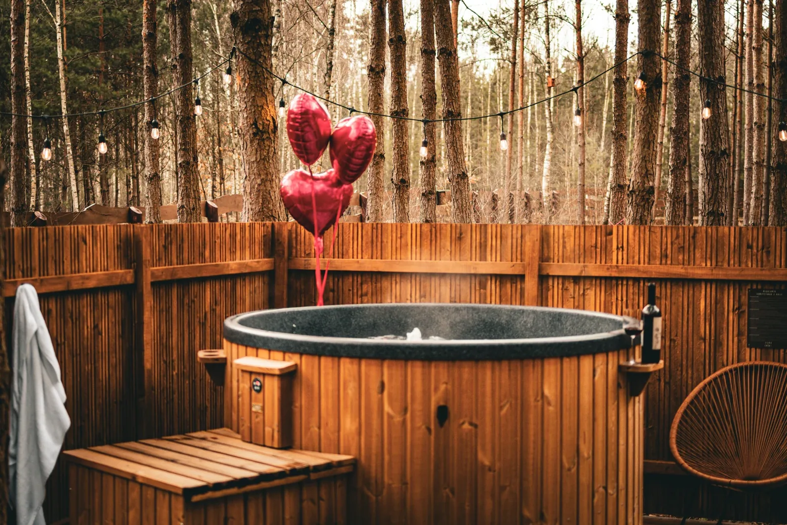Valentine's decorations around the hot tub