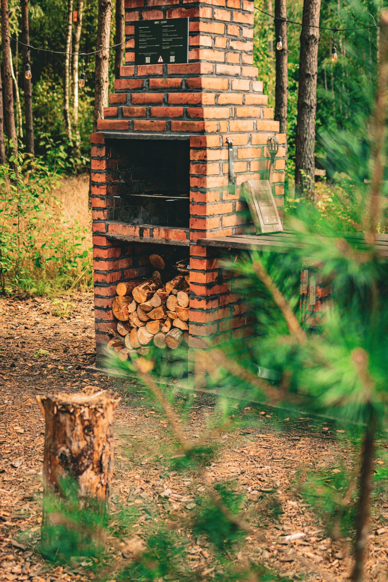 Murowany grill wśród sosen