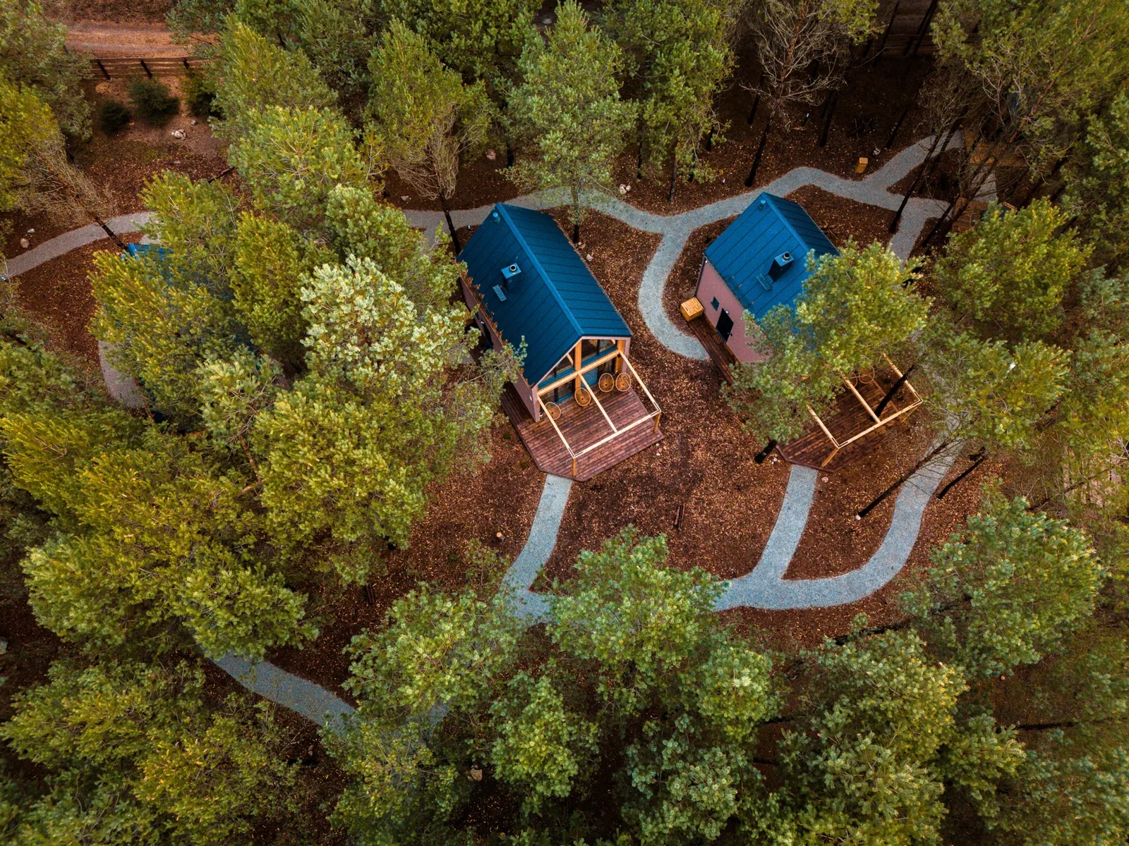Cabins and paths seen from above