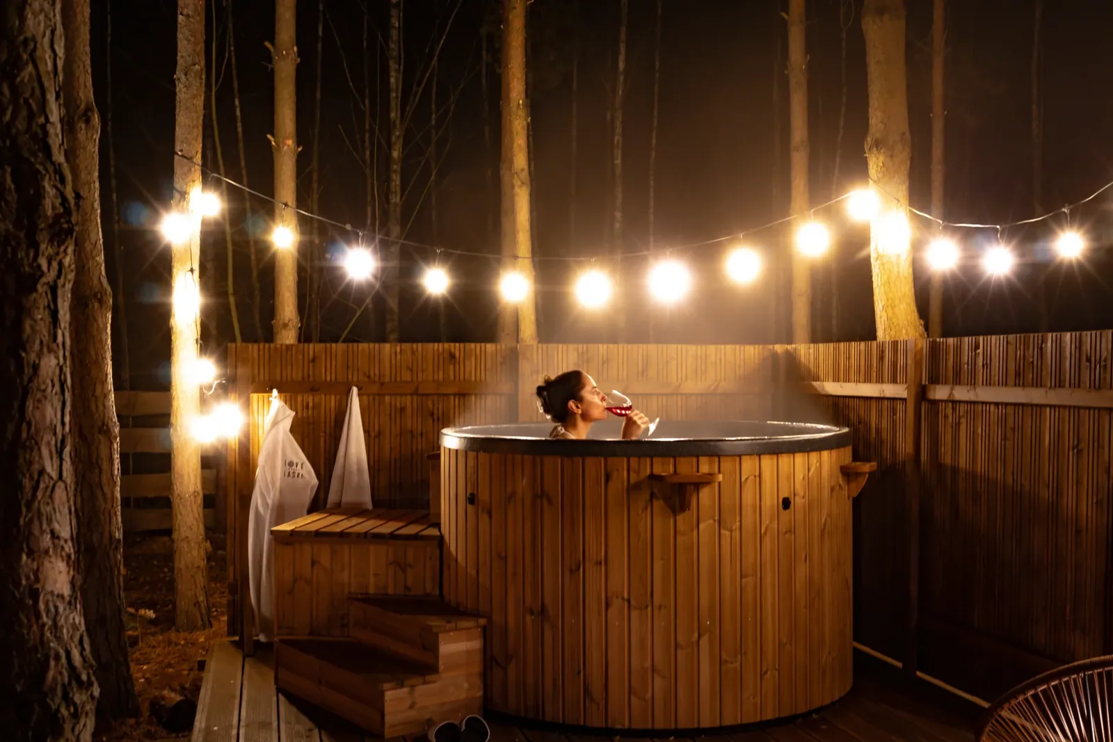 An evening soak in the steaming hot tub