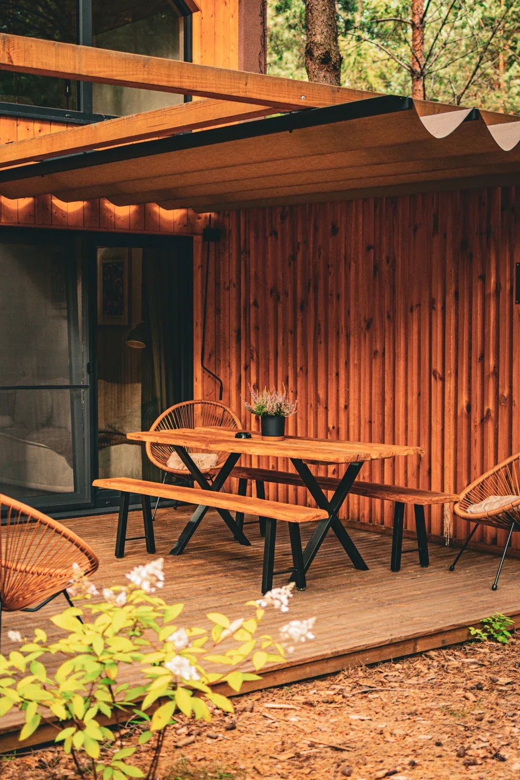 A table on the covered terrace