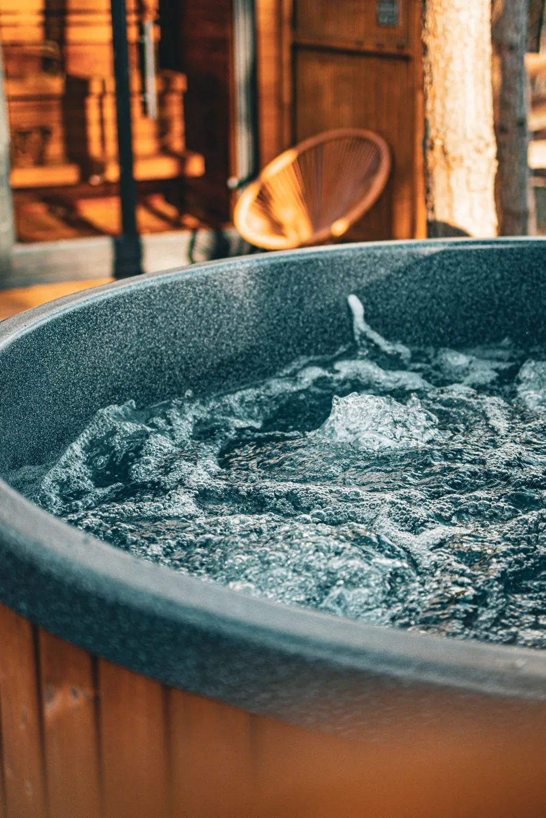 Bubbles on the surface of the hot tub