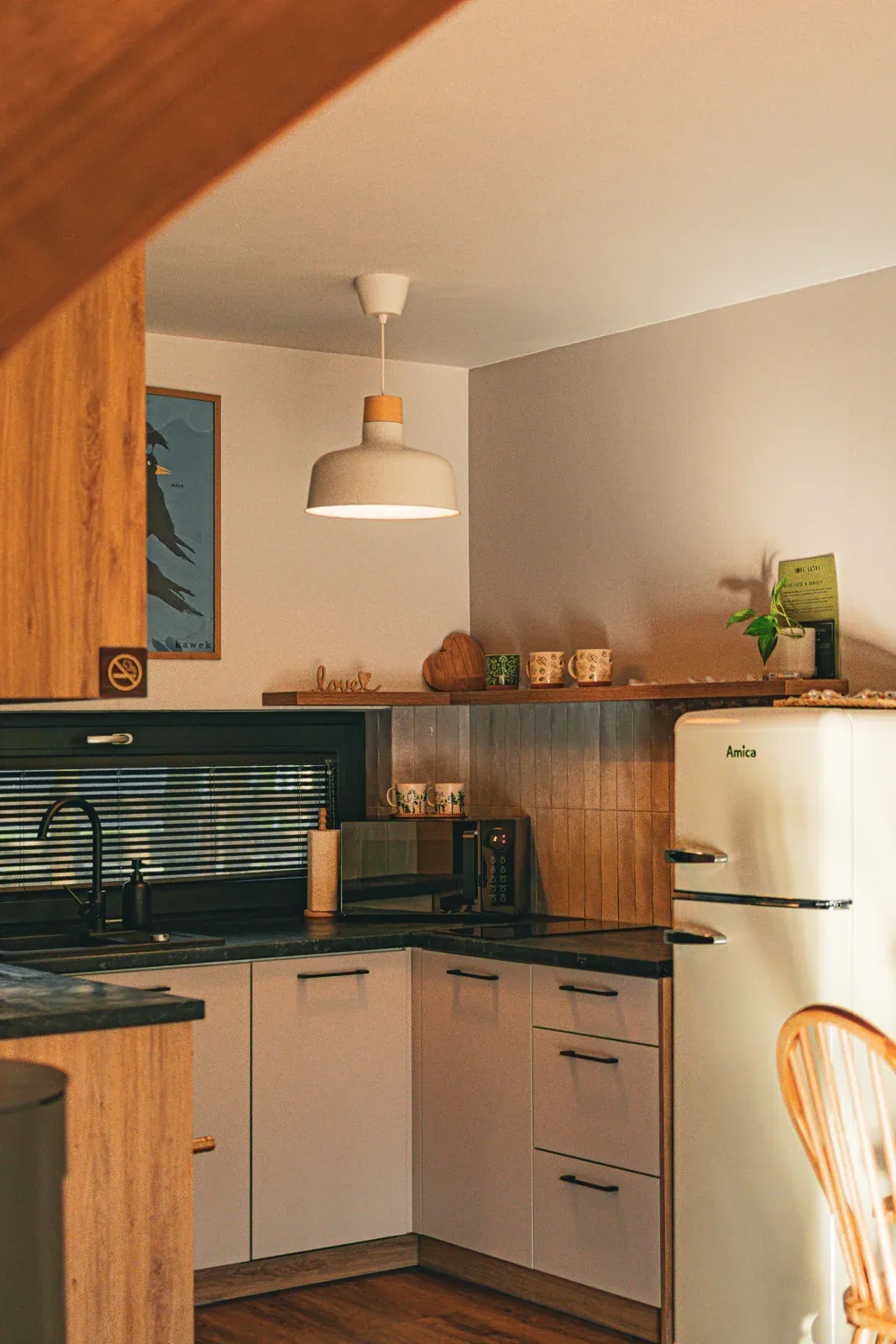 The kitchen worktop and appliances