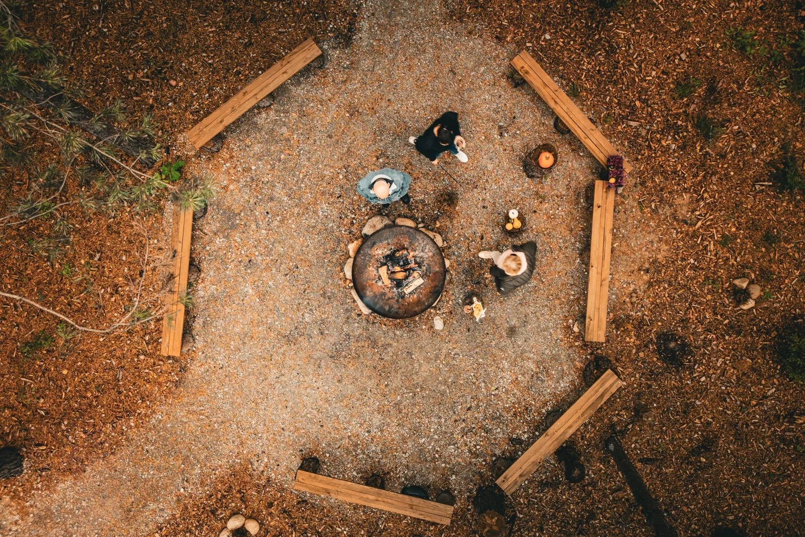 The shared campfire area from above