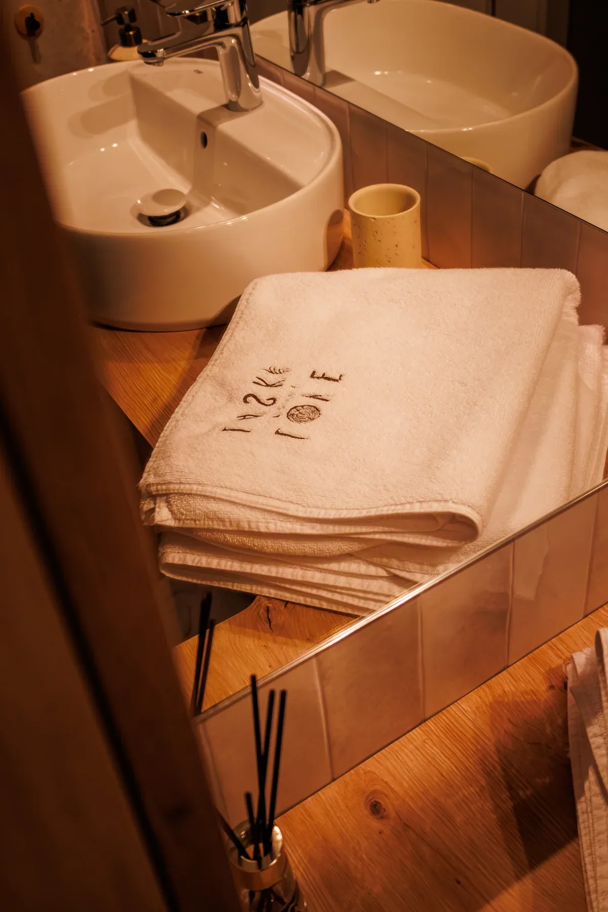Towels and the bathroom counter