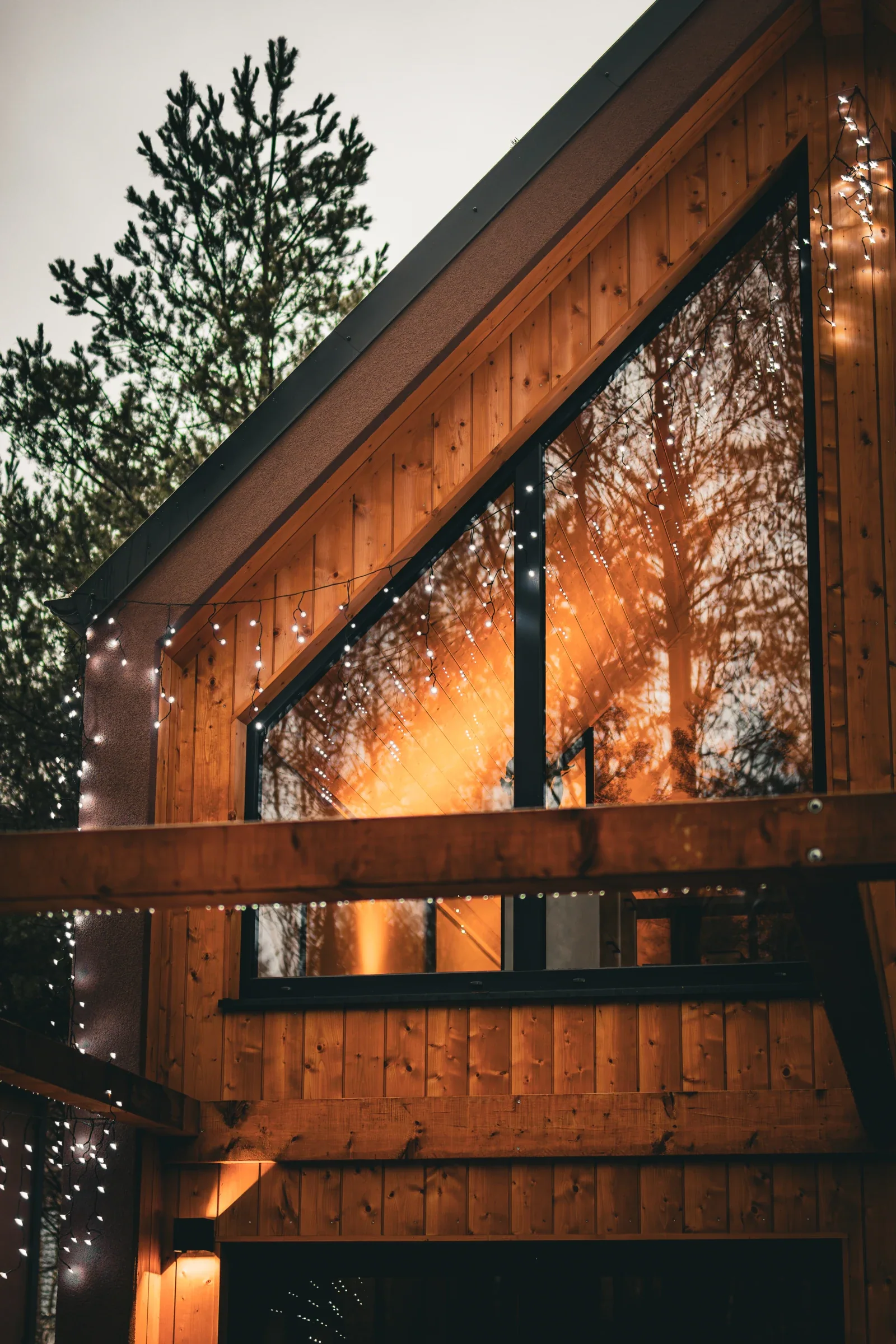 Light in the panoramic window after dark
